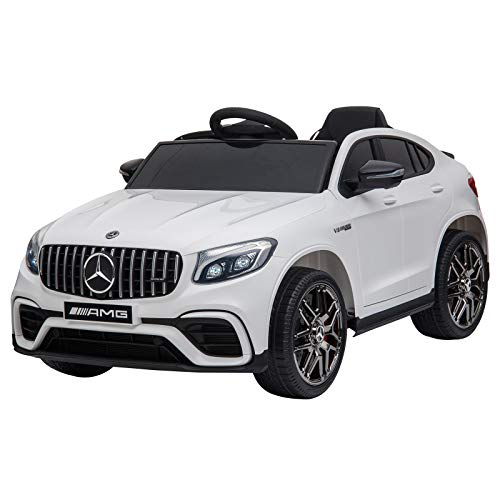 HOMCOM Kinderfahrzeug 12V Mercedes-Benz AMG GLC63S Coupe lizenzierter Elektroauto mit Fernbedienung Sicherheitsgurt 2 x 35W Motoren MP337-60 Monate Weiß 115 x 70 x 55 cm von HOMCOM