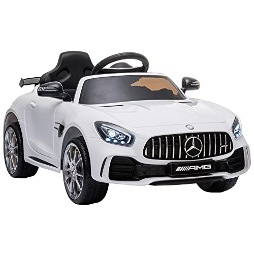 HOMCOM Kinderfahrzeug GTR 12V Mercedes-AMG GTR Elektroauto mit Fernbedienung Musik(MP3/USB) Licht ab 3 Jahren Metall Weiß 105 x 58 x 45 cm von HOMCOM