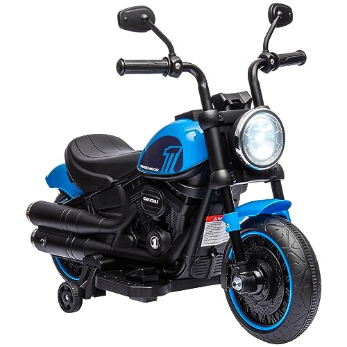 HOMCOM Kindermotorrad Kinder Elektro-Motorrad Elektrofahrzeug Kinderfahrzeug mit 2 abnehmbaren Stützrädern, 3 km/h, für 1,5-3 Jahre Kinder Kunststoff Eisen Blau 76 x 42 x 57 cm von HOMCOM