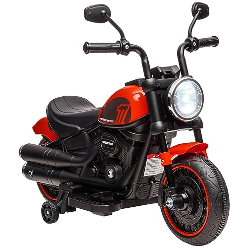 HOMCOM Kindermotorrad Kinder Elektro-Motorrad Elektrofahrzeug Kinderfahrzeug mit 2 abnehmbaren Stützrädern, 3 km/h, für 1,5-3 Jahre Kinder Rot 76 x 42 x 57 cm von HOMCOM