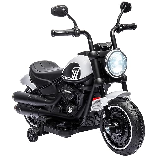 HOMCOM Kindermotorrad Kinder Elektro-Motorrad Elektrofahrzeug Kinderfahrzeug mit 2 abnehmbaren Stützrädern, 3 km/h, für 1,5-3 Jahre Kinder Weiß 76 x 42 x 57 cm von HOMCOM