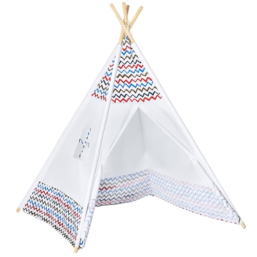HOMCOM Kinderzelt für +3 Jahre Kinder Tipi aus Holz mit Fenster für drinnen und draußen 120x120x155 cm Weiß HOMCOM Kinderzelt für +3 Jahre Kinder Tipi aus Holz mit Fenster für drinnen und draußen 120x120x155 cm Weiß von HOMCOM