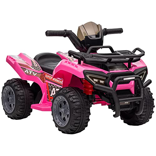 HOMCOM Mini Elektro-Quad Kinder Elektro ATV Frontlicht Kinderfahrzeug Elektroquad für 18-36 Monate Kinder Metall PP-Kunststoff Rosa 70 x 42 x 45 cm von HOMCOM