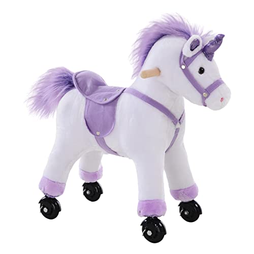 HOMCOM Reitpferd auf Rollen 60 cm Stehpferd mit Sattel, Sound Spielpferd zum Reiten Draufsitzen Schaukeltier Plüsch Pferd für Kinder ab 3 Jahre, Schaukelpferd Indoor Outdoor Lila HOMCOM Reitpferd auf Rollen 60 cm Stehpferd mit Sattel, Sound Spielpferd zum Reiten Draufsitzen Schaukeltier Plüsch Pferd für Kinder ab 3 Jahre, Schaukelpferd Indoor Outdoor Lila von HOMCOM