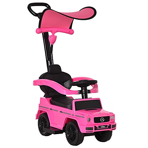 HOMCOM Rutschauto für Kinder, multifunktional, 12-36 Monate, Hupe, Tritthupe, Geländer und Sonnenschirm, Rosa von HOMCOM