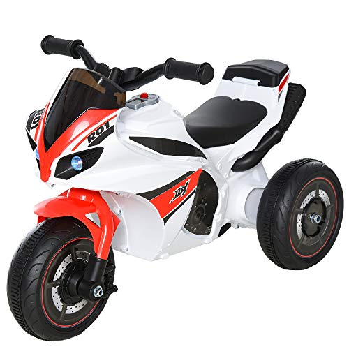 HOMCOM Rutscher Kinder-Motorad Rutscherfahrzeug Kinderfahrzeug für 18-36 Monate mit Musik Weiß 74 x 39 x 48 cm von HOMCOM