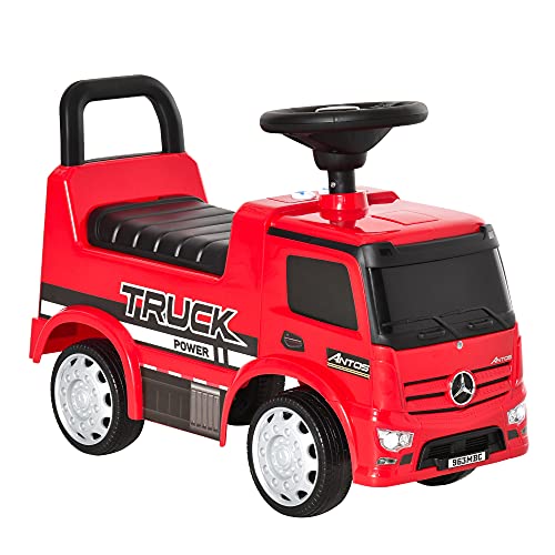 HOMCOM Rutscherfahrzeug Rutscherauto Babyrutscher Kinderfahrzeug lizenziert von Mercedes ANTOS-LKW-Stil mit Licht für Kinder von 12 bis 36 Monaten Metall PP-Kunststoff Rot+Schwarz 62,5x28,5x45cm von HOMCOM