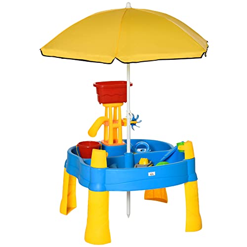 HOMCOM Sand- und Wasserspieltisch 2-in-1-Tischspielset für Sand- und Wasseraktivitäten im Freien 25 teiliges Strandspielzeug-Set mit Sonnenschirm Kinder Wasserspielzeug Wasserbahn draußen HOMCOM Sand- und Wasserspieltisch 2-in-1-Tischspielset für Sand- und Wasseraktivitäten im Freien 25 teiliges Strandspielzeug-Set mit Sonnenschirm Kinder Wasserspielzeug Wasserbahn draußen von HOMCOM