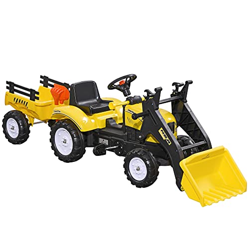 HOMCOM Tretauto Traktor Trettraktor mit Fontlader und Anhänger ab 3 Jahre Kinder 167 x 41 x 52cm von HOMCOM