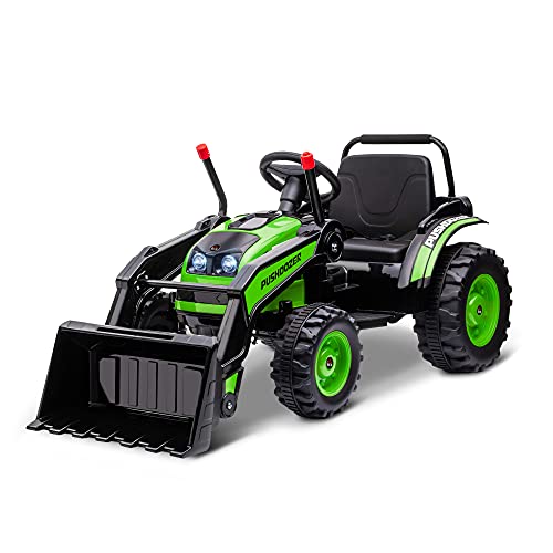 HOMCOM Kinder Elektrobagger Sitzbagger für Kinder Aufsitzbagger Geländewagen Traktor elektrisch zum Fahren mit Musik Schaufel Armen 3–5 Jahre PP-Kunststoff Stahl Grün 132 x 62 x 65 cm von HOMCOM