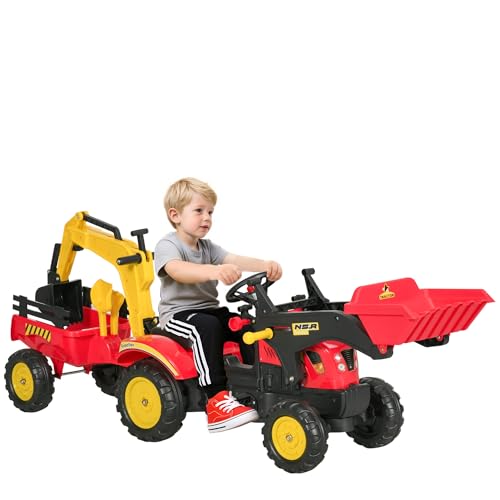 HOMCOM Trettraktor mit Anhänger, Frontlader, Verstellbarer Schaufel, Traktor Tretfahrzeug für Kinder ab 3 Jahren Rot HOMCOM Trettraktor mit Anhänger, Frontlader, Verstellbarer Schaufel, Traktor Tretfahrzeug für Kinder ab 3 Jahren Rot von HOMCOM