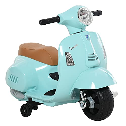 HOMCOM Vespa Elektromotorrad Kindermotorrad Elektrofahrzeug 18-36 Monate 3 km/h LED-Licht Sound Kunststoff-Kunststoff Metall Grün 66,5 x 38 x 52 cm von HOMCOM