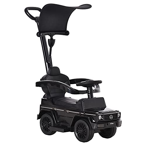 Homcom Kinderauto für Kinder, multifunktional, 12 – 36 Monate, Hupe, Trittschutz, Sonnenschirm, Schwarz von HOMCOM