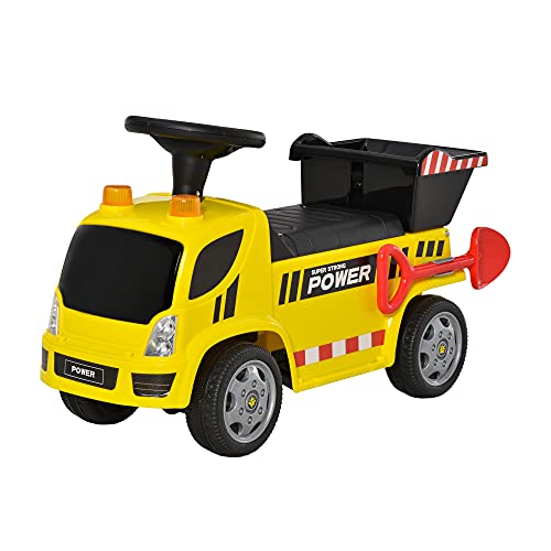 Homcom Tritthocker für Kinder, Lauflerner, LKW, 18-36 Monate, Kippschaufel, mit Lichteffekten, Schwarz / Gelb von HOMCOM