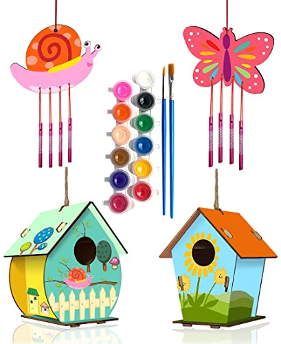 HOME COMPOSER 4 Stück DIY Vogelhaus Windspiel-Sets für Kinder zum Bauen und Bemalen, Holzkunst und Handwerk für Kinder, Mädchen, Jungen, Kleinkinder im Alter von 8–12, 4–6, 6–8 von HOME COMPOSER