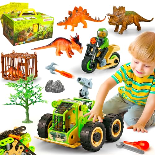 HOMETTER Dinosaurier Thema Bauen Spielzeug, Bauklötze für Kinder im Vorschulalter, Technik-Spielzeug Kreativ-Set, Dinosaurier einfangen Spiel Geschenk für Jungen Alter 5 6 7 8 9 10+ Jahre alt von HOMETTER