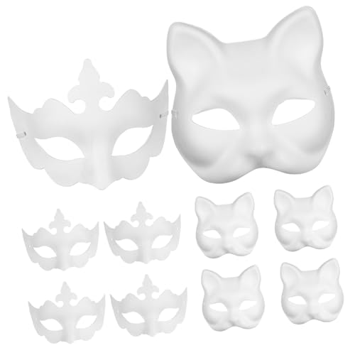 HOMFAMINI 10er Pack Katzenmasken Blanko Für Cosplay Maskerade Und Halloween Weiße Leere Tiermasken Zum Bemalen Und Gestalten Ideal Für Partys Und Kostüme von HOMFAMINI