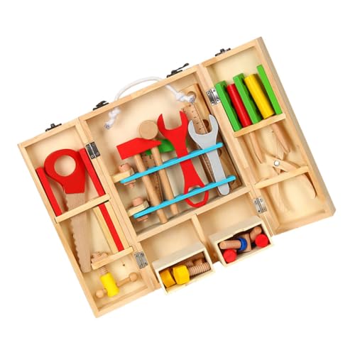 HOMFAMINI Kinder Reparaturwerkzeug Holz Rollenspiel Set Werkzeugkasten Für Kinder Mit Werkzeugtisch Engineering Wartungswerkzeug Spielzeug Perfekt Für Kleine Handwerker von HOMFAMINI