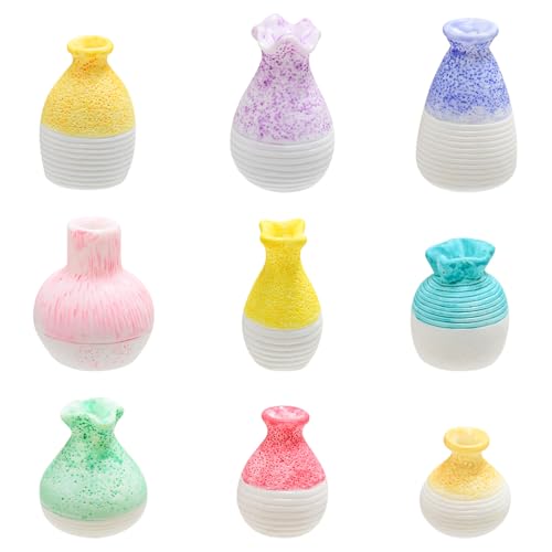 9 Stück Mini Tontöpfe zum Basteln Miniatur Puppenhaus Zubehör Mini Harz Vase Mini Topfpflanze für Puppenhaus Möbel Schlafzimmer Mini Garten Pflanzen von HOMICO