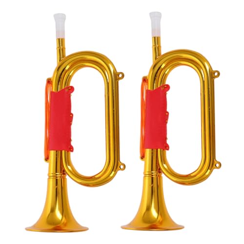 HOMOBABE 2 Stück Laden Sie Requisiten auf Kindermusikinstrument Horn Geräuschmacher PartyHorn Instrumente sprengen Scouting Trompete Signalhorn Party-Horn Plastik Golden von HOMOBABE