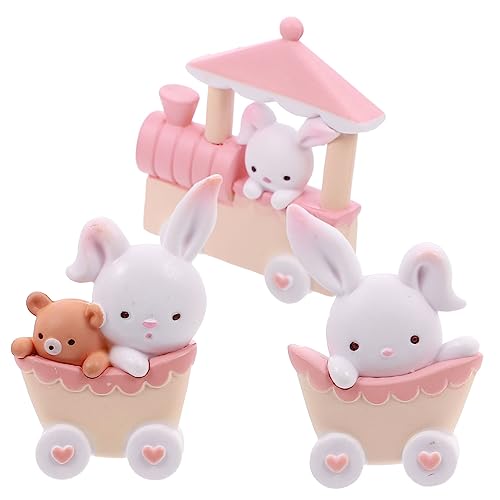 HOMOCONO 1 Satz 3st Zughasen-Ornament Kaninchen Mikro-landschafts-miniaturfigur Geburtstagstorte Figur Miniatur-puppenhaus Kuchenverzierung -häschen-Spielzeug Hase Tortenaufsatz Harz von HOMOCONO