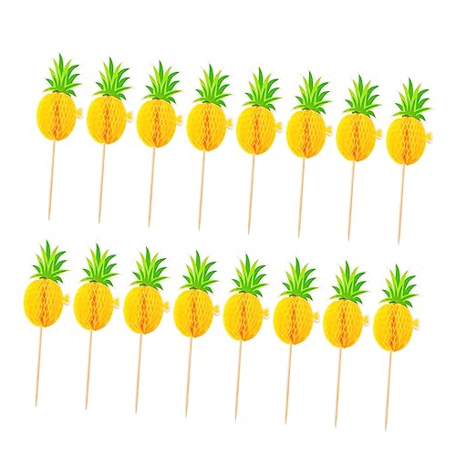 HOMOCONO 60 Stk Flamingo-kuchen-einsatz Flamingo-kuchendekoration Fruchtdekor Erdbeer-cupcake-topper Kuchen Eingelegte Karten Ananas-kuchendekoration Ananas-kuchen-picks Hawaii Yellow Holz von HOMOCONO