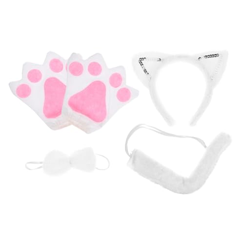 HOMOCONO Kostümset Katze 3 Teiliges Katzen Cosplay Set Mit Weißen Katzenohren Haarreif Und Handschuhen Tierische Kostü Accessoires Für Karneval Partys Und Fotoshootings Halloween Katzenkostüme von HOMOCONO