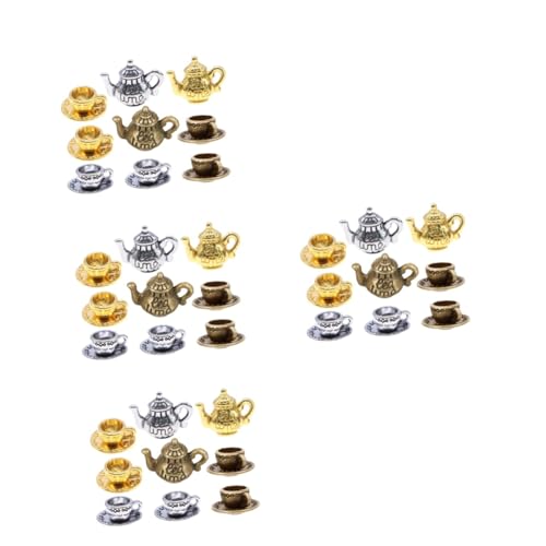 HOMSFOU 12 Sets Miniatur Tee-Set Modell Eiswürfelschale mit Deckel Becher Puppen Mini Teetassen Teekanne Künstliche Pflanzen für Dekor Indoor Haus Tee Ei Spielen Mini Möbel Prop Eisen von HOMSFOU