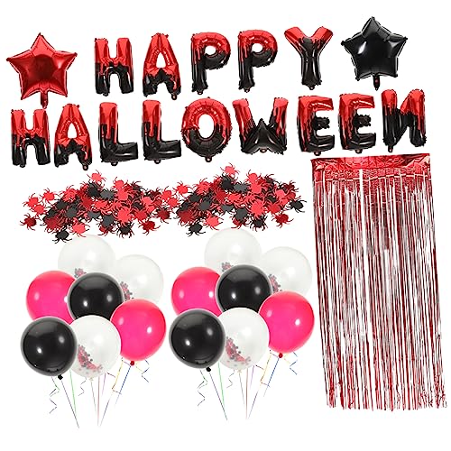 HOMSFOU 3 Sätze Ballon-regenvorhang-set Konfetti Aus Halloween-papier Fröhliche Halloween-ballons Halloween-partygeschenke Halloween-sternballons Schwarzes Dekor Roter Ballon Emulsion von HOMSFOU