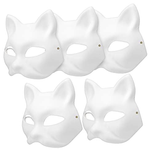 HOMSFOU 5 Stk Katze Gesichtsmaske Unbemalte Katzenmasken Diy Maskerade Masken Katzen-halbmasken Halloween-maske Therische Maske Masken Dekorieren Tanzen Maske Papier Leer Kind Zubehör von HOMSFOU