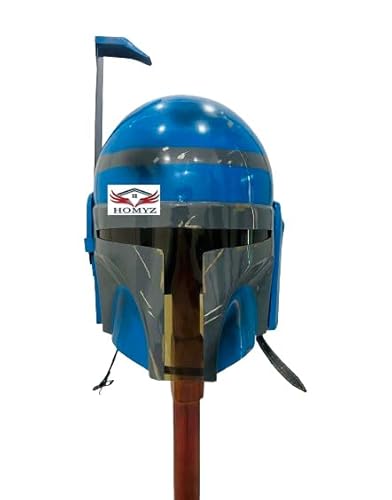 HOMYZ Armor Handmade Mandalorian Helmet - The Blue Mandalorian Steel Helmet Halloween Helmet With Chain Strap Role Play Costume von HOMYZ