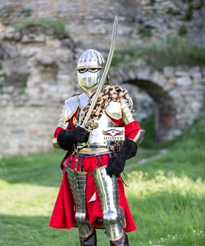 HOMYZ Full Armor Suit Polnischer Husar SCA Stahl- und Messinghelm, LARP SCA Cosplay, Mittelalterliche historische Nachstellung, Krieger, Körperpanzer, Anzug Kostüm von HOMYZ