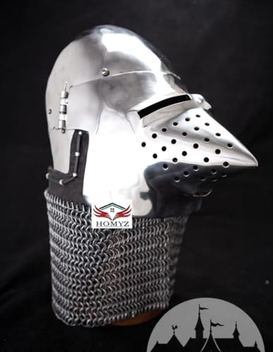 HOMYZ Mittelalterlicher Bascinet-Helm mit Schweinesicht, Halloween-Houndskull Visier SCA LARP Buhurt Ritter Kettenhemd Helm von HOMYZ