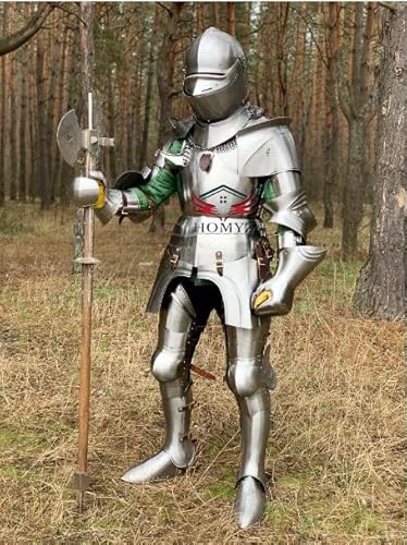 HOMYZ Mittelalterlicher Gothic Ritter Body Armor Suit Larp Crusader Wearable Knight Suit of Armor 15th Century Combat Silver Finish German Full Body Armor von HOMYZ