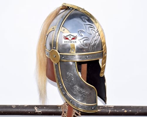 HOMYZ Mittelalterlicher Herr der Ringe Eomerhelm, Metall, Stahl, Halloween-Kostüm, Wikinger-Valas-Schutzhelm mit Futter und Pflaume, 18GA SCA LARP Re-enactment Armor Helm von HOMYZ