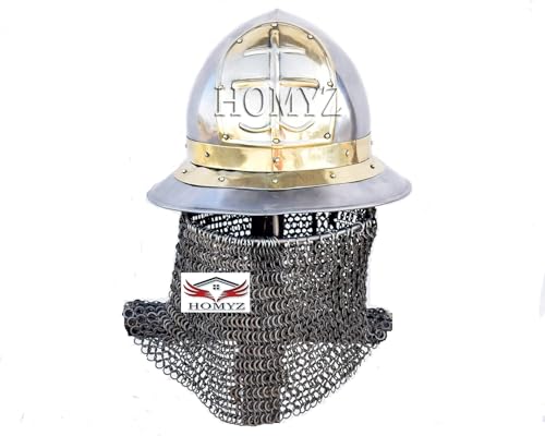 HOMYZ Mittelalterlicher Kesselhut, Helm, Rüstung, Kettennetz, Kesselhut, Helm, Nachstellung, Kampfkrieger, Helm, Rollenspiel, LARP, Display – Bestes Geschenk für Ihn von HOMYZ