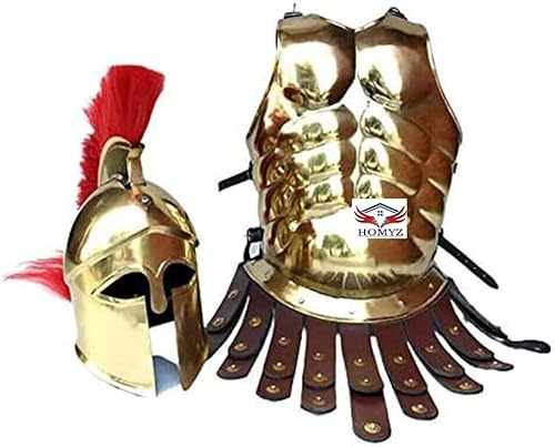 HOMYZ Mittelalterlicher König Spartan Brass 300 Helm W/RED Plume Muscle Armor Jacke Halloween Kostüm von HOMYZ