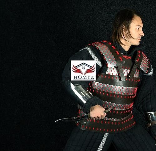 HOMYZ Mittelalterlicher Lamellen-Leder-Stahlpanzer-Körper, halber Anzug, japanisches Samurai-Leder, Krieger-Rüstung, historische Rüstung für Körperschutz, Krieger-Samurai-Rüstungsset von HOMYZ