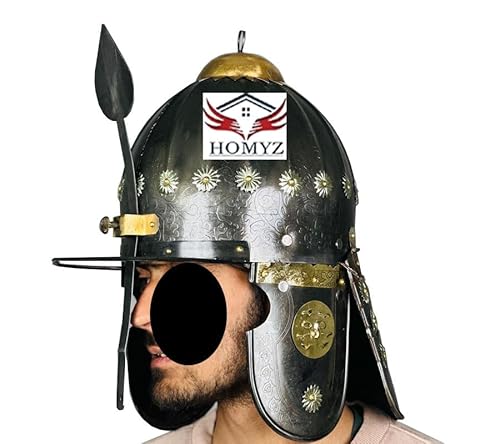 HOMYZ Mittelalterlicher Ottomanischer Imperium geätzter Helm Cosplay voll tragbar Husaren Helm Visier Kriegerhelm schwarz antik 18g Mild Steel Helm ~ LARP Cosplay Halloween Kostüm von HOMYZ