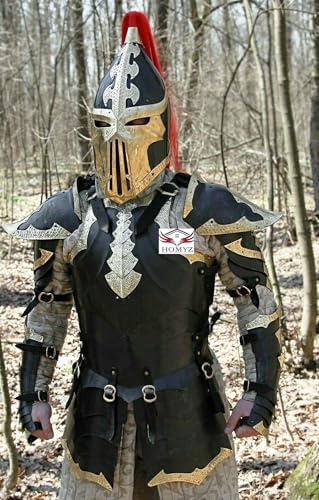 HOMYZ Mittelalterlicher Ritter Dark Elf Half Body Armor Suit Druchii Warhammer Black Fantasy Lotr Knight Viking Helm Cosplay Krieger Rüstung für Halloween Kostüm von HOMYZ