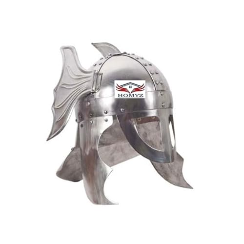 HOMYZ Mittelalterlicher Ritter Wikinger Helm Rüstung Kopfschutz Flügel des Ruhms Silberhelm voll tragbar Stahlhelm Weihnachten & Halloween Geschenk von HOMYZ