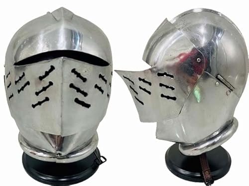 HOMYZ Mittelalterlicher Ritterhelm, europäische Rüstung, silberfarben, tragbarer Helm, Partyhelm mit Holzständer von HOMYZ