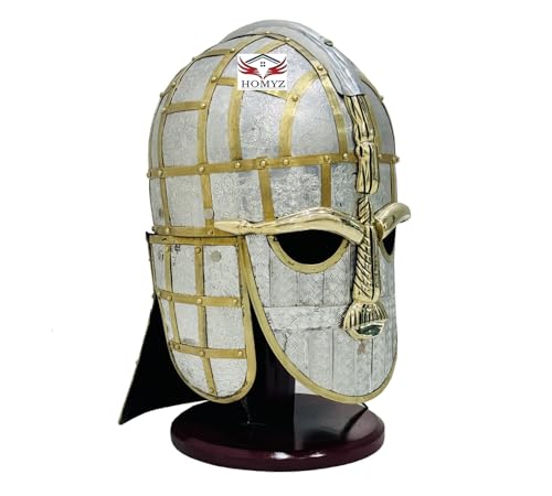 HOMYZ Mittelalterlicher Sutton Hoo Warriors Helm Wikinger Vendel W/Ständer Anglo Sachsen Antike Norman Helm Halloween Fantasy LARP Kostüm von HOMYZ