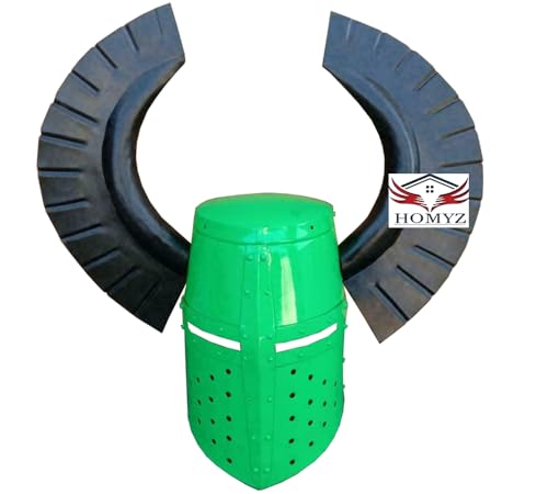 HOMYZ Mittelalterlicher Tempelhelm Fantasiekrieger Rüstung Ritter Great Templar Horn SCA LARP Knight Green Teutonic Crest Wing Helmet von HOMYZ