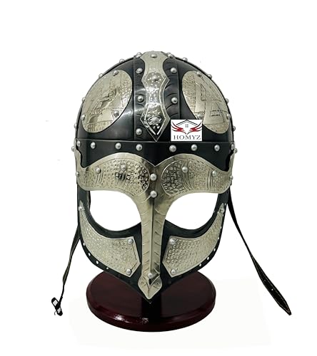 HOMYZ Mittelalterlicher Wikingerhelm Battle Armor 18G Stahl und nordischer Kampfhelm Ritter Nasenstahl Wikinger Norman Cosplay Helm W/Ständer von HOMYZ