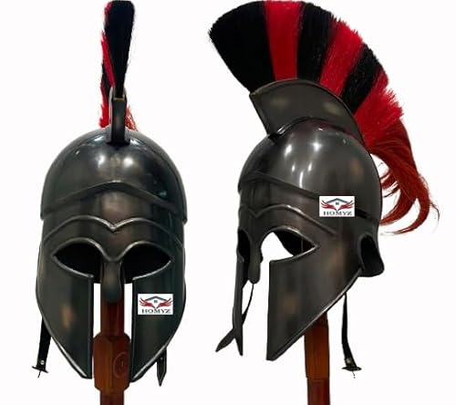 HOMYZ Mittelalterlicher griechischer korinthischer Helm mit roter und schwarzer Feder, tragbarer antiker Helm von HOMYZ