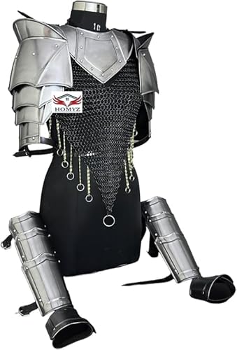 HOMYZ Mittelalterliches Schulterschutz-Set Paar Pauldrons mit Gorget Steel Larp Rüstung Beinschutz Lederriemen von HOMYZ