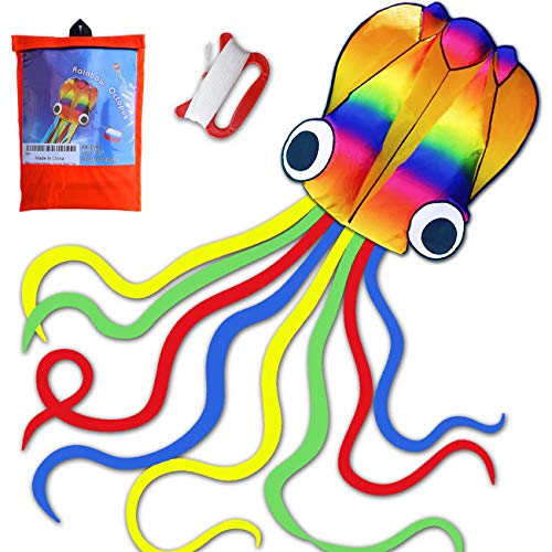 großer Octopus Drachen Flugdrachen Einleiner, Large Easy Flyer Regenbogendrachen mit Langen bunten Schwänzen für Spiele und Aktivitäten im Freien für Erwachsene von HONBO