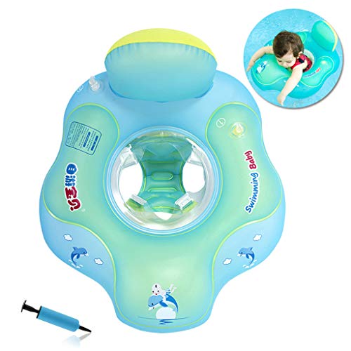 HONGCI Baby Schwimmring Baby Float Schwimmreifen mit Pumpe, Baby Schwimmen Ring Baby Schwimmhilfe Kinder Schwimmring Aufblasbarer Einstellbare Life Boje Schwimmtrainer für Baby (5-18 Monaten,S) von HONGCI