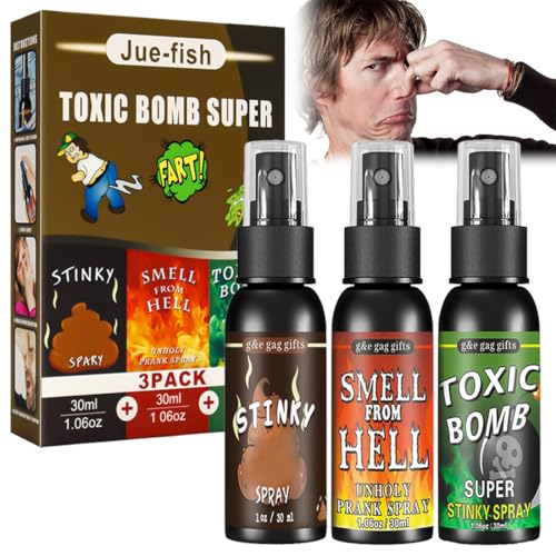 90ml Furzspray Stinkbomben Spray Stinkbombe Extrem Stinkend Fart Bomb Furzbomben Farts Spray Prank Sachen, Flüssiger Furz Pupsspray Langanhaltender Geruch Für Halloween Streichspielzeug, 3 Stück von HONGECB